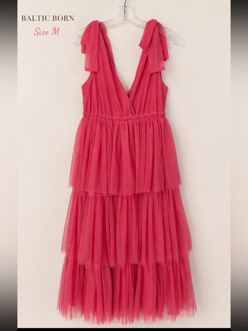 Baltic Born Pink Tiered Tulle Maxi Dress with Bow Straps - Romantic Formal Dress - Picture 2 of 6